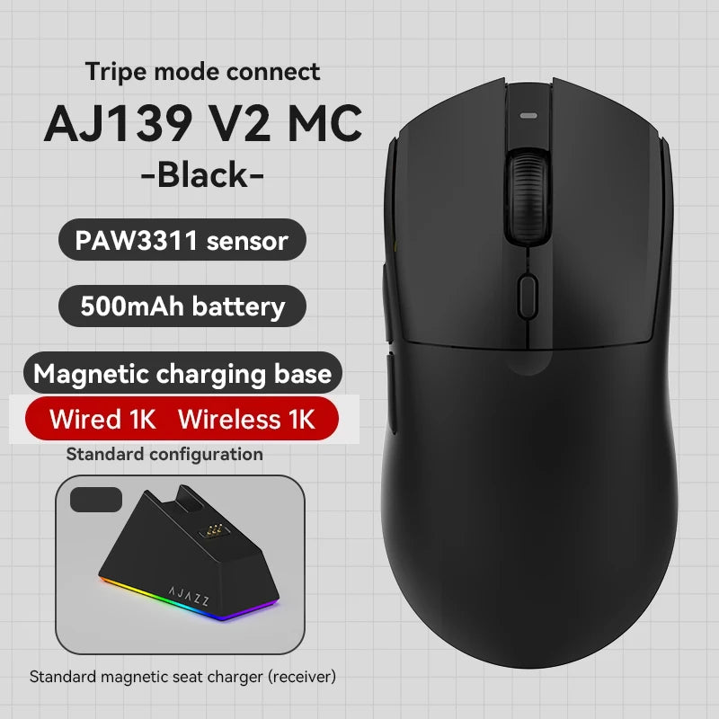 Mysz bezprzewodowa AJAZZ AJ139Pro/AJ139V2MC z chipsetem PMW3395/PAW3311, 12000–26000Dpi, profesjonalna mysz gamingowa