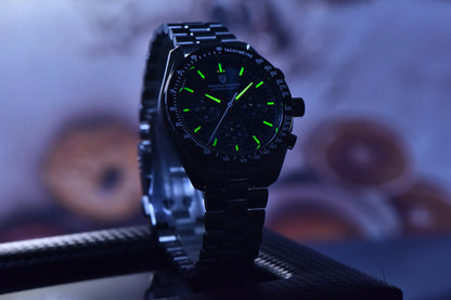 PAGANI DESIGN – Nouvelle montre à quartz de luxe pour homme, dotée d’un cadran à motif météorite, chronographe sportif, verre saphir avec traitement antireflet.
