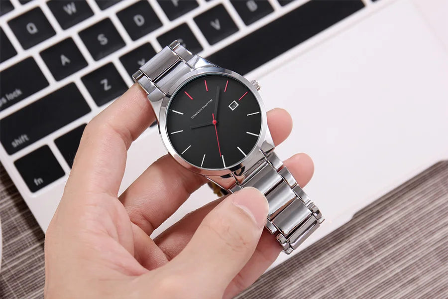 Zegarek męski Hannah Martin, koperta ze stali nierdzewnej, mechanizm kwarcowy, tarcza o średnicy 41 mm, styl biznesowy, z funkcją kalendarza (imitacja)