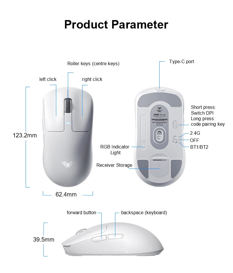 AULA SC680 Wireless Gaming Mouse, Tri-Mode Bluetooth 5.0/2.4G/Wired Gaming Mouse with PAW3395 Sensor, 26000 DPI Super Lightweight Gaming Mouse for PC, Mac & Laptop