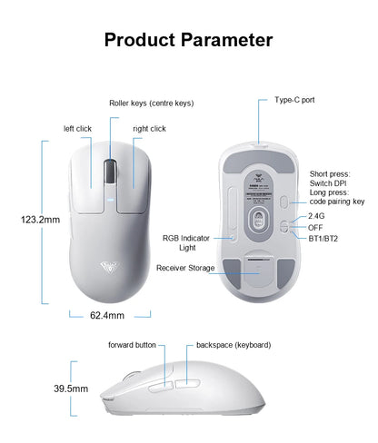 AULA SC680 Wireless Gaming Mouse, Tri-Mode Bluetooth 5.0/2.4G/Wired Gaming Mouse with PAW3395 Sensor, 26000 DPI Super Lightweight Gaming Mouse for PC, Mac & Laptop