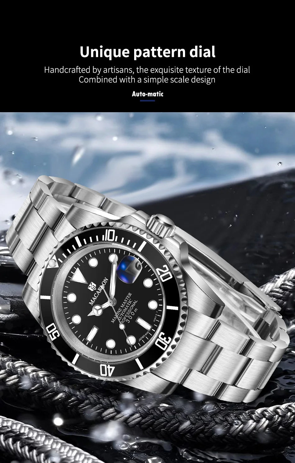 MACARLON Design New 41mm Mechanical Watch Men Sapphire Glass Luminous Stainless Steel Waterproof China NH35 Automatic Watch TOP