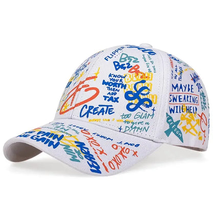 Colorful graffiti hip-hop baseball cap, casual sun protection printed duckbill cap, personalized for men and women