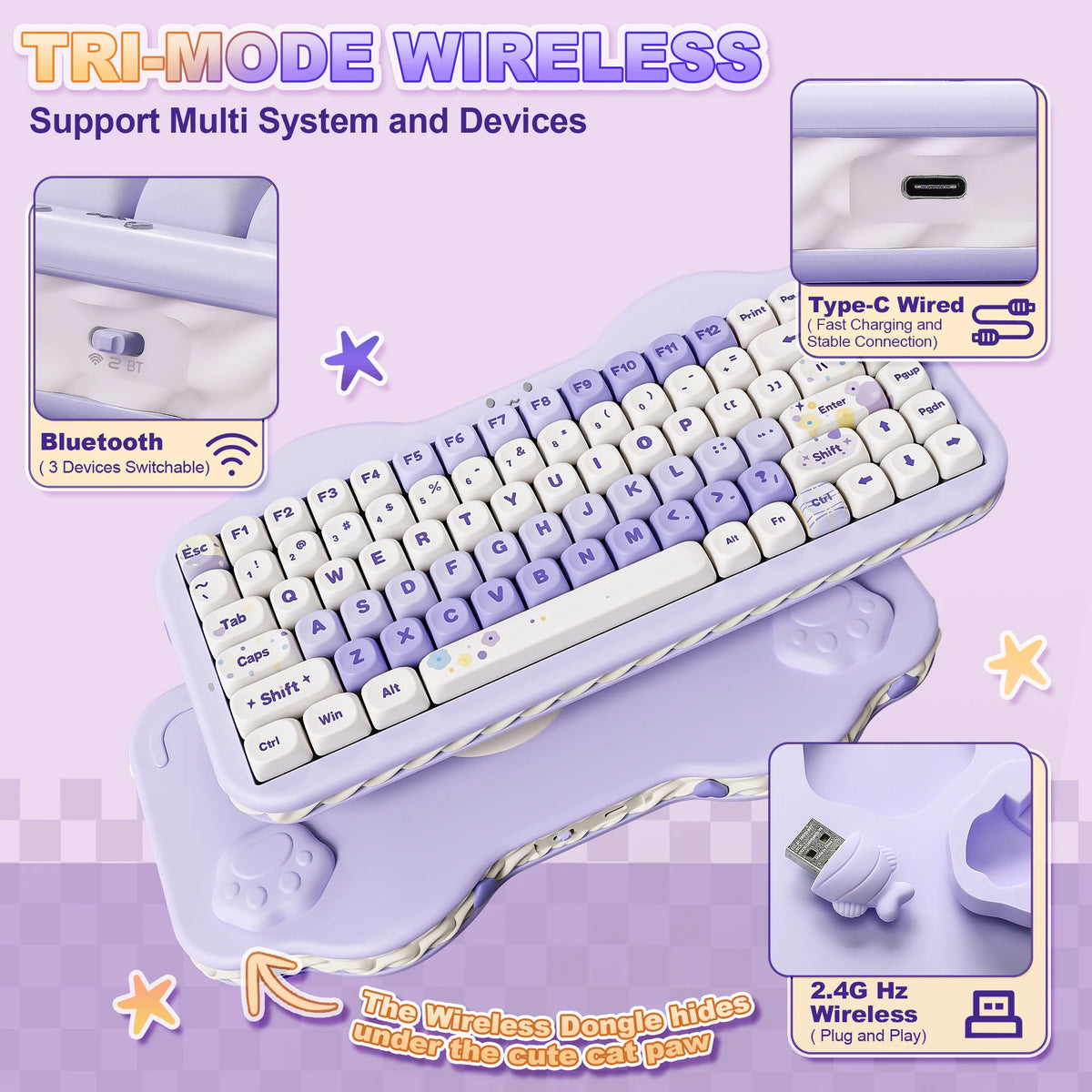 YUNZII C75 Wireless Mechanical Keyboard, 75% Creamy Hot Swap Custom RGB Keyboard, Gasket Cute Cake Design, for Win/Mac/Gaming