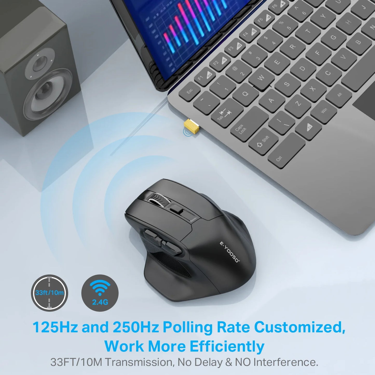 E-YOOSO X-31 Wireless Mouse 2.4G Ergonomic Mouse, 4800 DPI Optical Gaming & Office Mouse for PC, Laptop, MacBook & Notebook