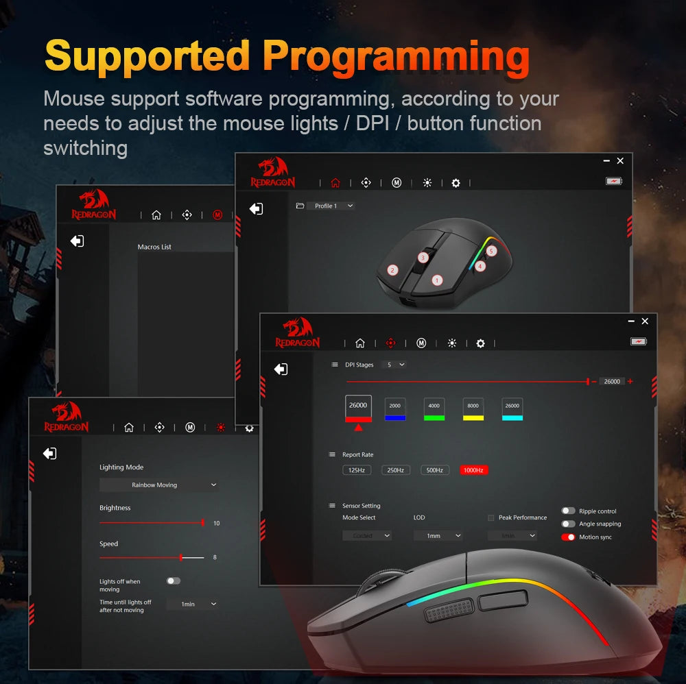 REDRAGON DEICIDE M816 PRO RGB USB Bluetooth-tuki 2.4G Langaton pelihiiri 26000 DPI 6 painiketta pelaajalle Langalliset hiiret tietokoneelle