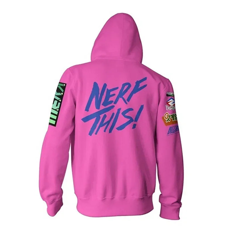 Sweatshirt com Capuz de Anime e Gaming com Impressão 3D Overwatches DVA DJ, Fato de Cosplay, Casaco com Capuz para Mulher, Homem e Casal, Top de Vestuário