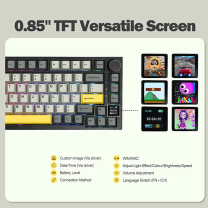Ajazz AK820 Pro 75% Bluetooth 5.1/2.4G Wireless/Wired Gasket-mounted Mechanical Keyboard with TFT Screen for Mac/Win