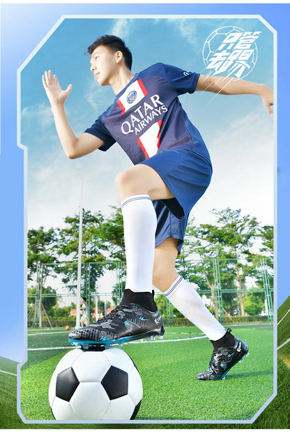 Genuine Double Star Men's High-Top AG Long Stud Football Boots, Professional Match & Training Shoes for Teenagers and Adults