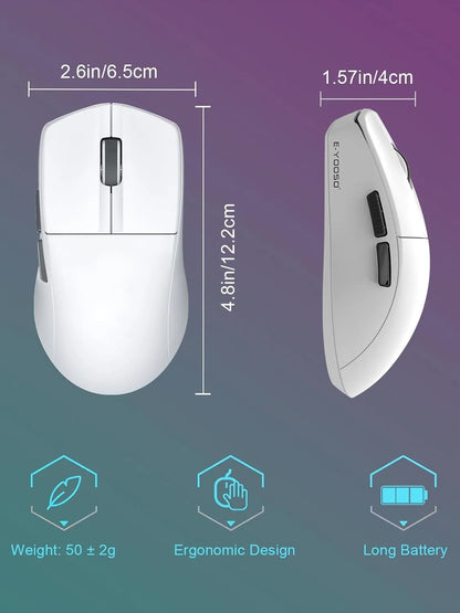 E-YOOSO portabel ultralätt mus, trådbunden mus med tri-mode 2.4G/BT/USB-C, uppladdningsbar datormus för laptop/PC/Mac