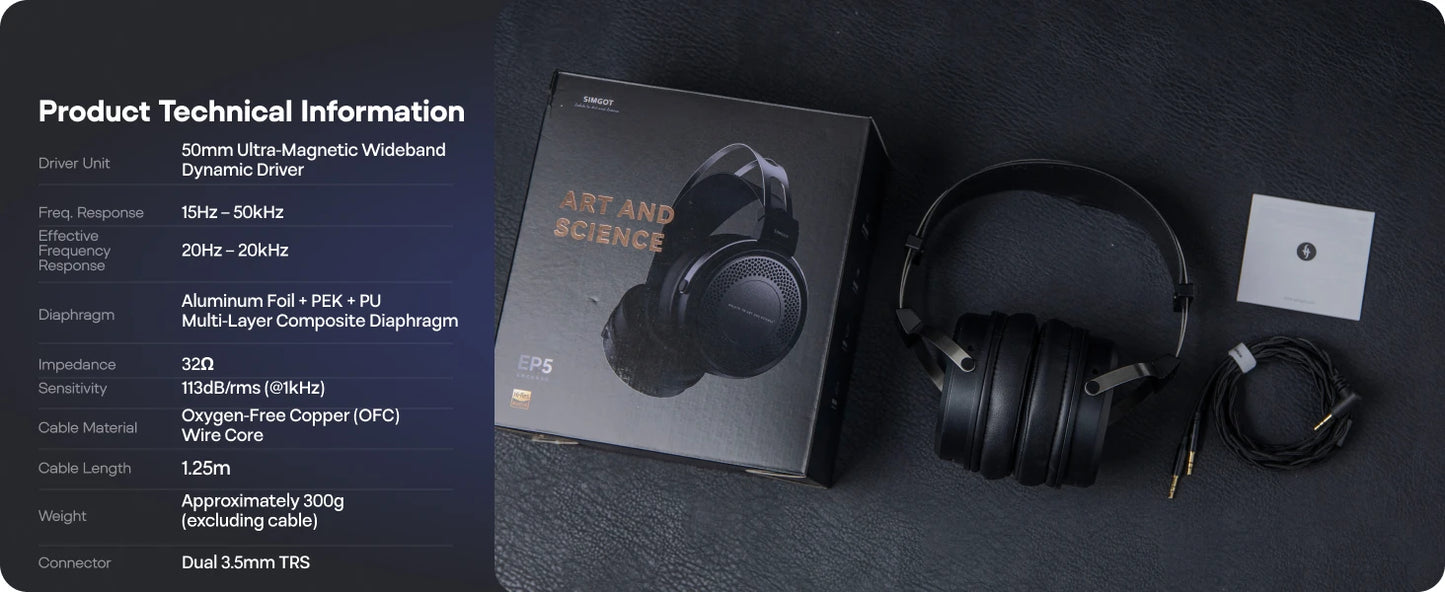 SIMGOT EP5 High-Performance 50mm Dynamic Driver Wired Headphones – HiFi Gaming Headset, Low Impedance, High Sensitivity, 7.1 Surround Sound
