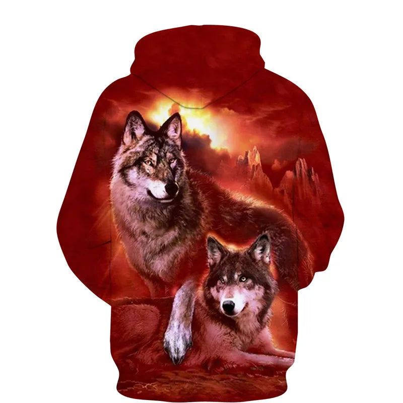 Sweat à capuz com fecho e estampado 3D de lobo, estilo streetwear, para homem/mulher, casaco com capuz unissexo casual hip-hop