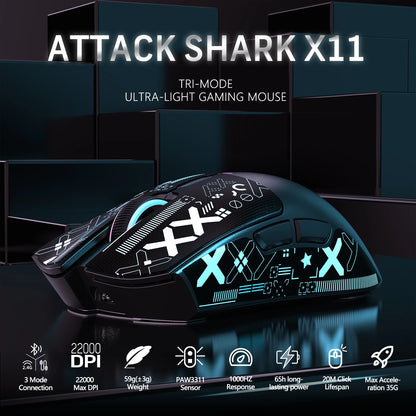 ATTACK SHARK X11 Wireless Gaming Mouse with Charging Dock, PixArt PAW3311 Sensor, Tri-Mode Bluetooth, 2.4G & Wired RGB Gaming Mouse