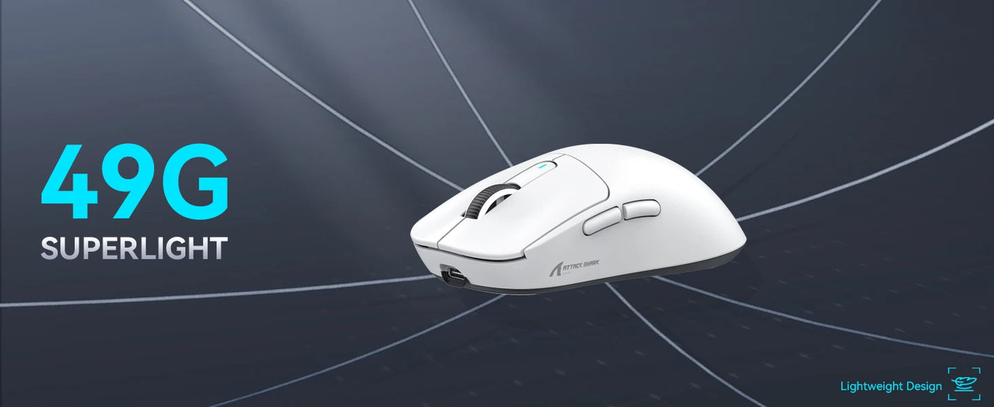 ATTACK SHARK X3 Wireless Gaming Mouse, Ultra-Light 49g Ergonomic Gaming Mouse with PAW3395 Sensor, Tri-Mode Bluetooth/2.4G/USB, 26K DPI Programmable Mouse