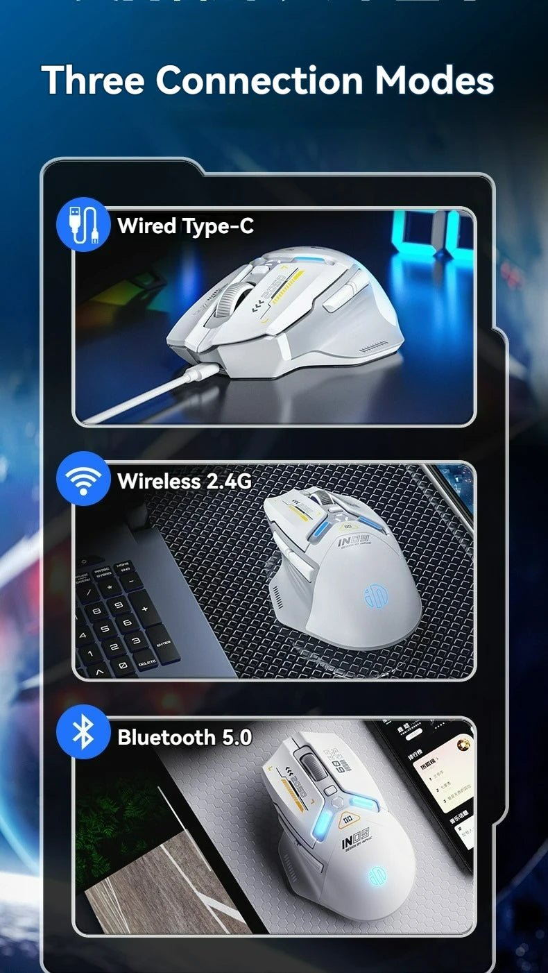 Tri-Mode Wireless Bluetooth Gaming Mouse 10000 DPI RGB Rechargeable Gaming Mouse with 2.4GHz, Bluetooth 5.0 & Wired Connection for PC, Laptop & Mac