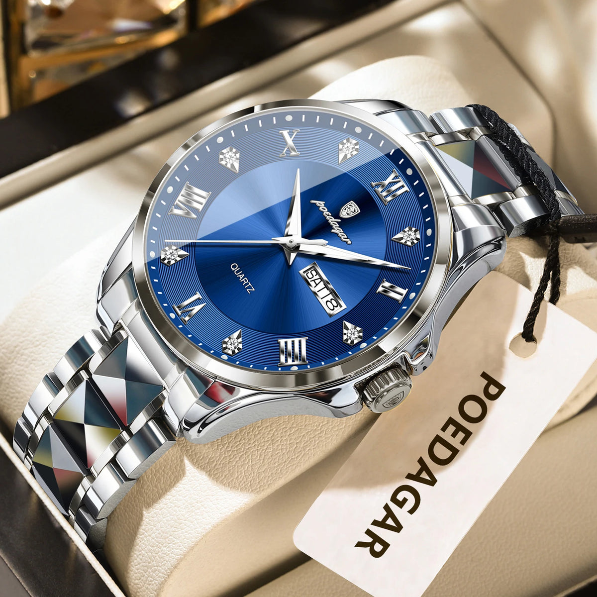 Relógio de homem POEDAGAR, modelo de luxo original, estanque, luminoso, com indicação da data e do dia, estilo elegante, caixa em aço inoxidável, movimento de quartzo, ideal para o trabalho.