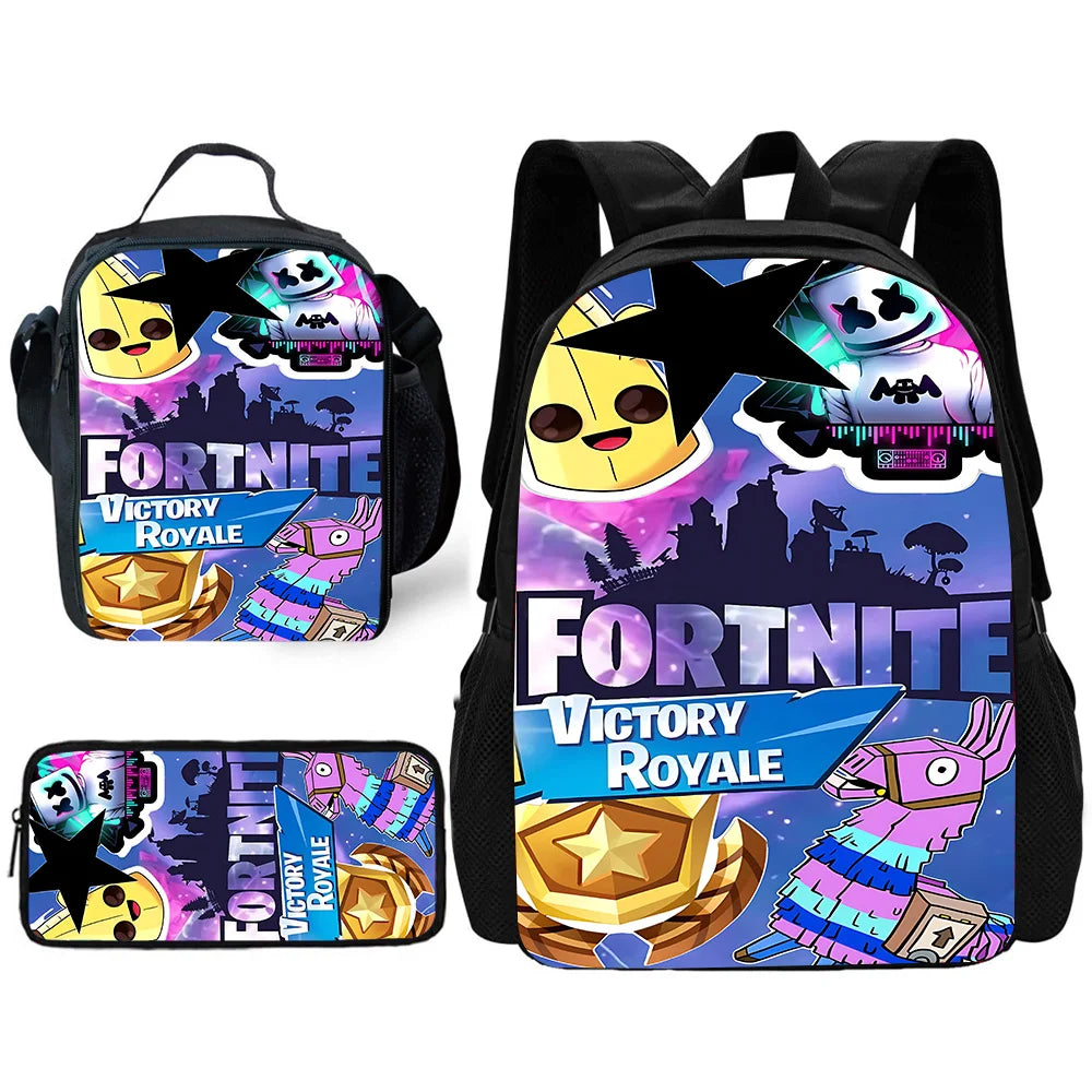 Mochila Escolar Infantil com Lancheira e Estojo, Design de Jogo Popular F-FortniteS, Mochila Escolar para Rapazes e Raparigas, Presente Ideal