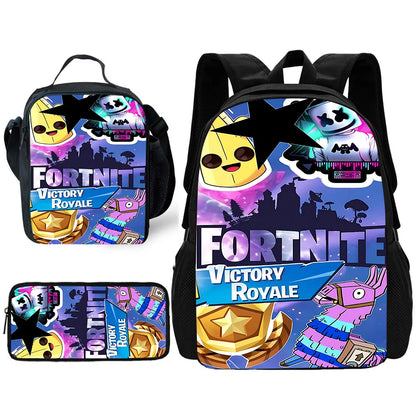 Mochila Escolar Infantil com Lancheira e Estojo, Design de Jogo Popular F-FortniteS, Mochila Escolar para Rapazes e Raparigas, Presente Ideal