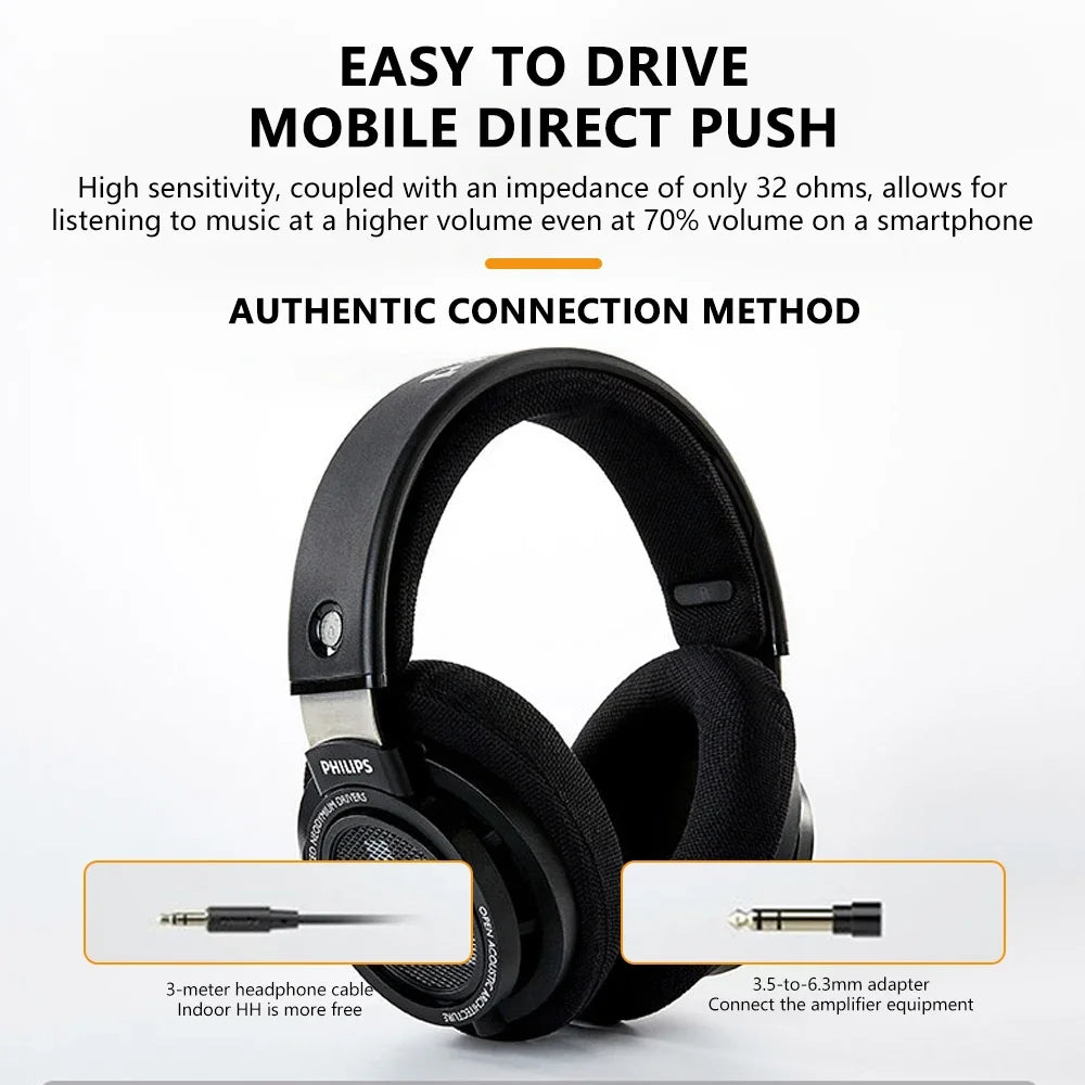 Philips SHP9500 HiFi Wired Headphones Stereo Monitor Gaming Headset with 50mm Dynamic Driver, Professional Audio Earphones for Music & E-Sports
