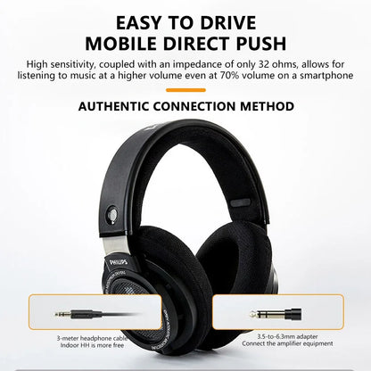 Philips SHP9500 HiFi Wired Headphones Stereo Monitor Gaming Headset with 50mm Dynamic Driver, Professional Audio Earphones for Music & E-Sports