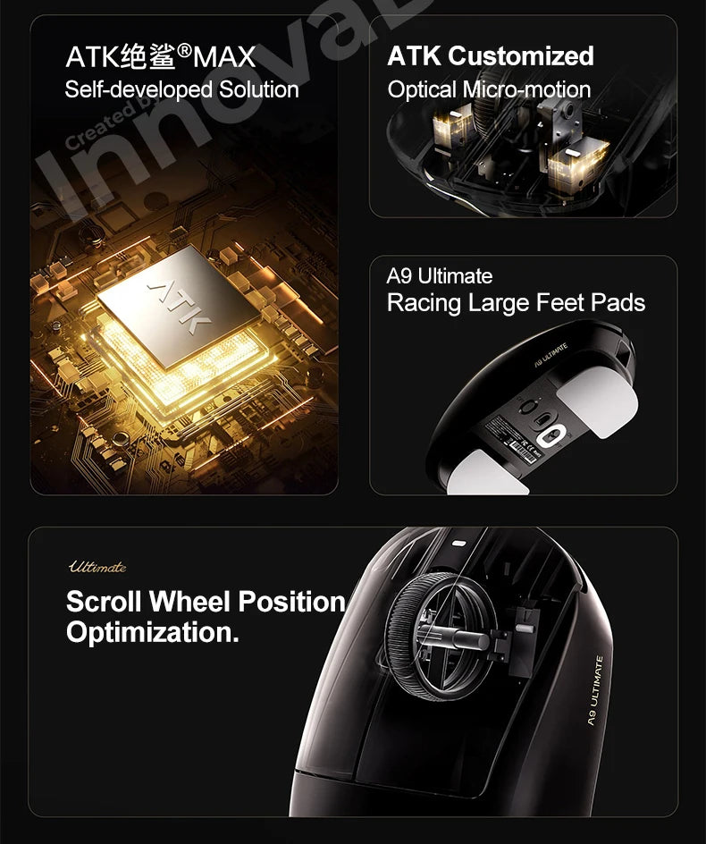 ATK Dragonfly A9 Ultimate vezeték nélküli gaming egér A9 Air PAW3950, ultrakönnyű ergonomikus e-sport gamer FPS egér CSGO-hoz A9 Ultra