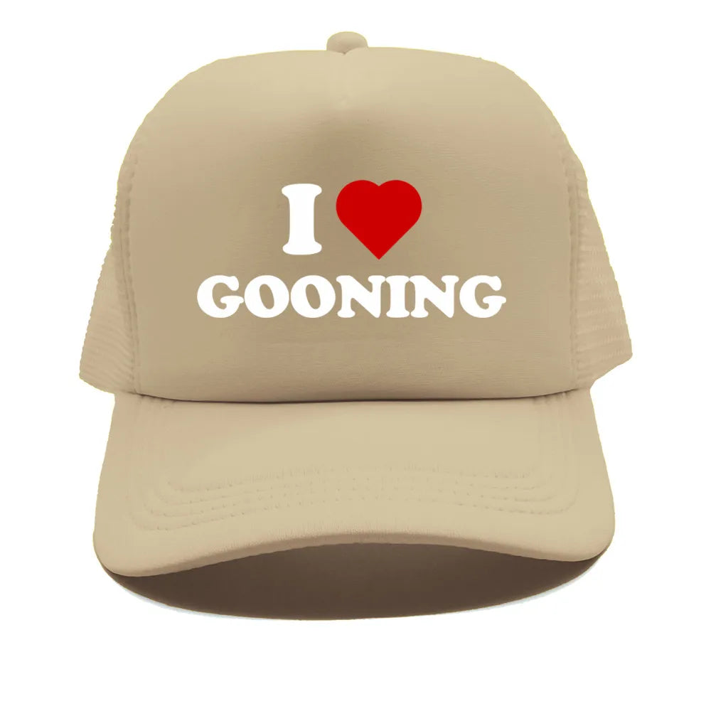 Sjove „I Love Gooning“-baseballkasketter – Cool sommerhat til mænd i netstof – Humoristisk truckerkasket – Unisex udendørs kasketter i netstof – MZ-080