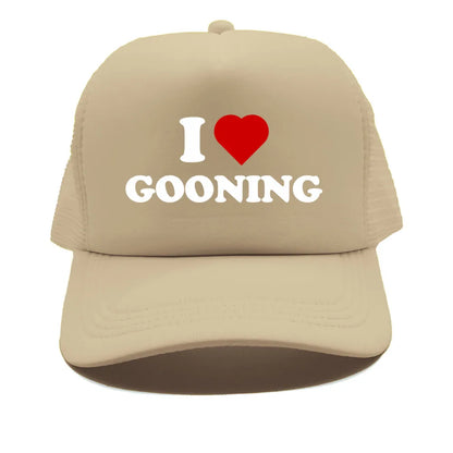 Sjove „I Love Gooning“-baseballkasketter – Cool sommerhat til mænd i netstof – Humoristisk truckerkasket – Unisex udendørs kasketter i netstof – MZ-080