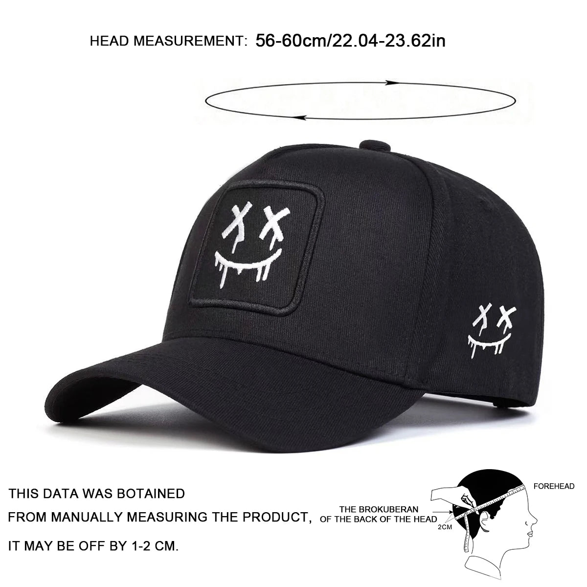 Cappellini da baseball unisex XX con ricamo a faccina sorridente, per primavera e autunno, da esterno, casual, regolabili, cappellino parasole, cappellino sportivo