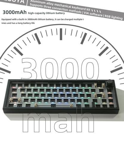 ZUOYA LMK66 3 Mode Mechanical Keyboard Kit Aluminum Wireless Gaming Keyboard 60% Bluetooth 2.4G RGB Hotswap  Gasket Structure