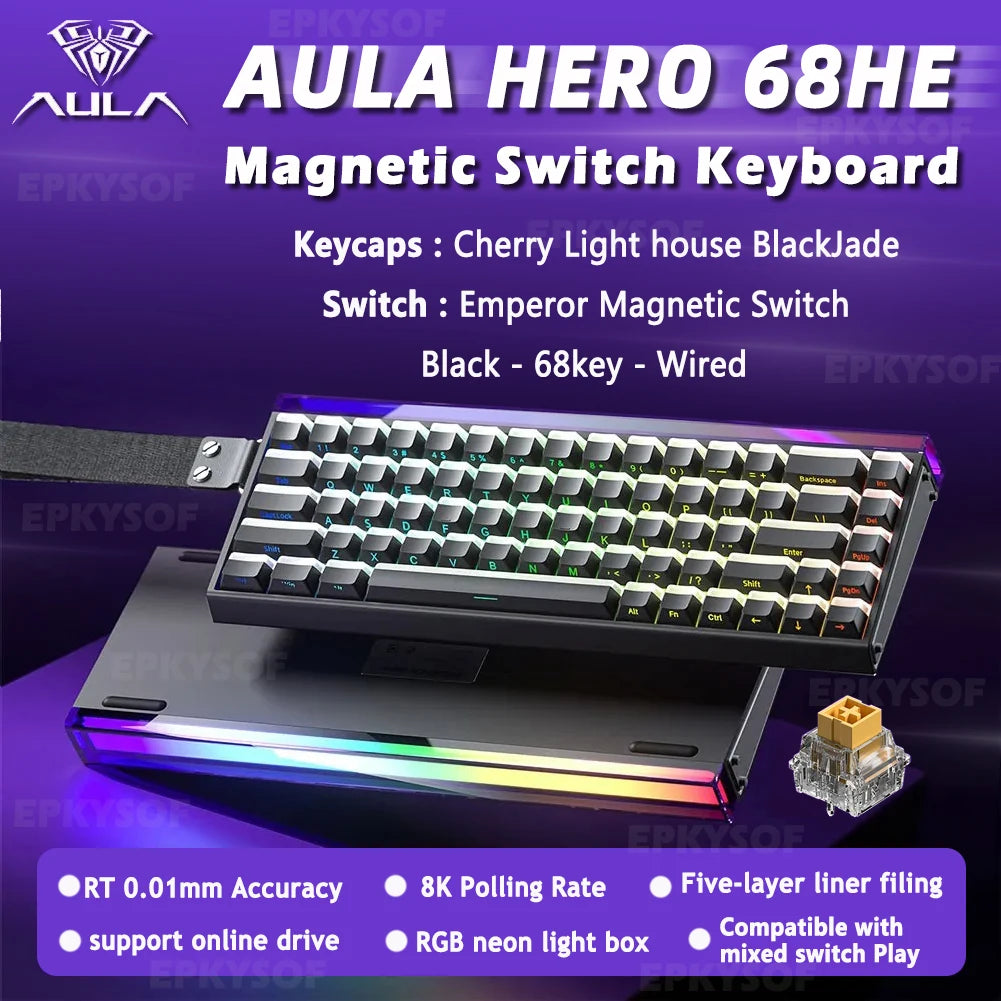 Teclado AULA HERO 68HE con interruptores magnéticos RGB Gaming mecánico Rapid Trigger retorno 8K con cable para esports personalizable