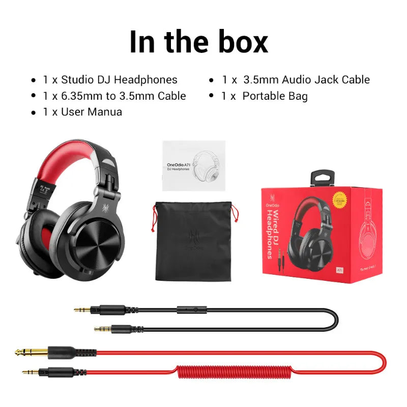 OneOdio A71 Wired Over Ear HiFi Studio DJ Headphones with Mic – Professional Monitoring Gaming Headset with Deep Bass