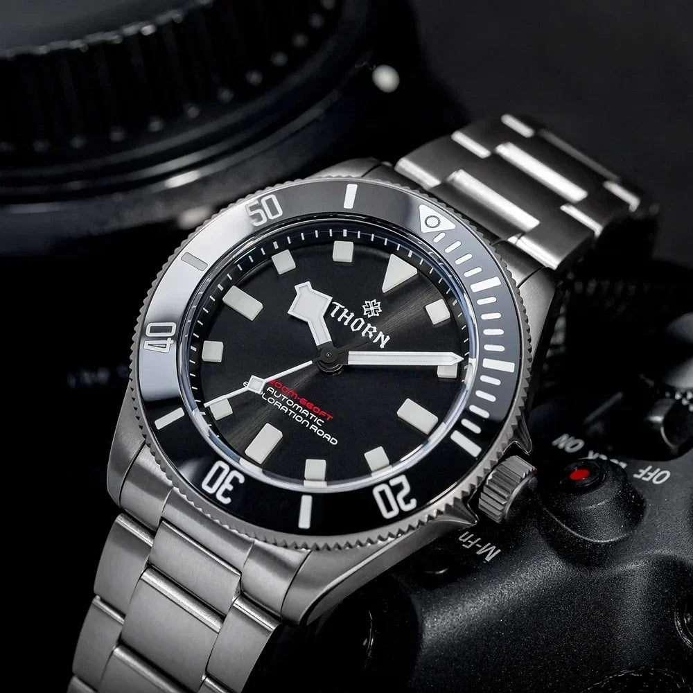 THORN 39mm Titanium Watch Men Homage Vintage PT5000 Movement Automatic Sapphire Crystal C3 Super Luminous 200M Waterproof Watch