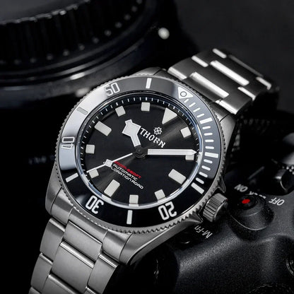 THORN 39mm Titanium Watch Men Homage Vintage PT5000 Movement Automatic Sapphire Crystal C3 Super Luminous 200M Waterproof Watch