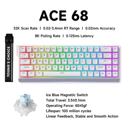 MCHOSE ACE 68 Magnetic Switch Gaming Keyboard Hall Effect Rapid Trigger Programmable RGB 8K Hz DKS/MT/TGL/RS/SOCD Keyboard