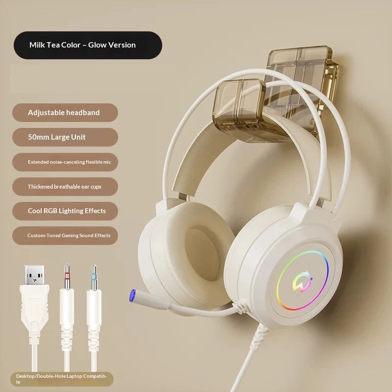 Casque de jeu filaire Paw Hunter T9 avec microphone et éclairage RGB, son surround virtuel 7.1, casque supra-auriculaire pour PC, ordinateur portable et jeux.
