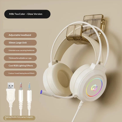 Casque de jeu filaire Paw Hunter T9 avec microphone et éclairage RGB, son surround virtuel 7.1, casque supra-auriculaire pour PC, ordinateur portable et jeux.