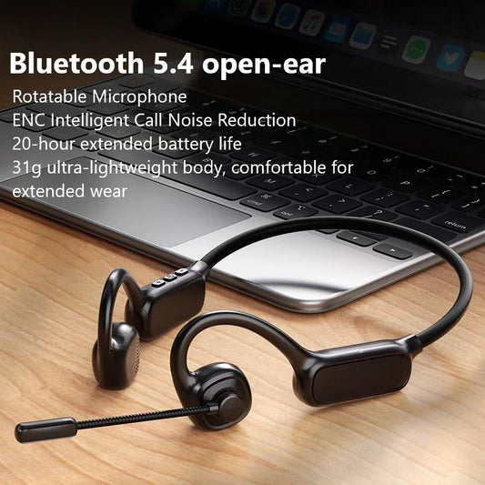 Open-Ear Bluetooth Headset with Noise-Reducing Boom Microphone, Wireless Office Headset for Call Center, Truck Drivers, Remote Work & Business Calls