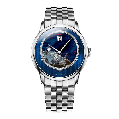 PONIGER Sapphire Crystal Glass Wrist Watch Painting Dial Man Leather Automatic Wristwatch MIYOTA 8219