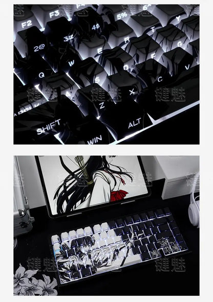 Anime Platycodon Cherry Key Cap Set PBT 130 Key Side Engraved Light Transmission for 60/84/98/108 Mechanical Keyboard ISO