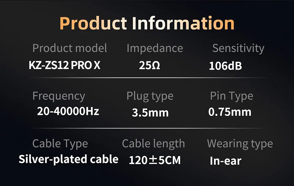 KZ ZS12 PRO X Hybrid Dynamic Balanced Armature IEM Earphones, HiFi In-Ear Monitor Headphones with Detachable Silver-Plated Cable, Studio-Grade Wired Earbuds