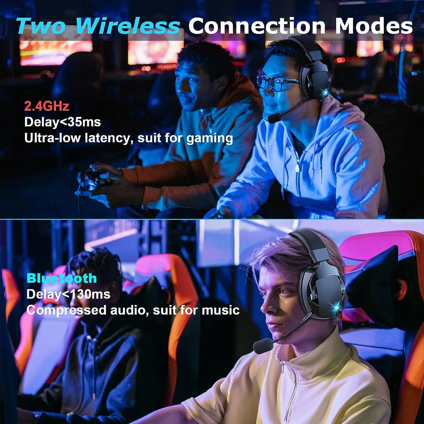 Acinaci 2.4GHz Wireless Gaming Headset for PS5 PS4 PC Switch – Bluetooth Gaming Headphones with Microphone, Deep Bass, Memory Foam Ear Cushions
