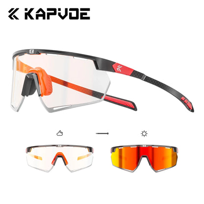 Kapvoe Real Carbon Fiber Cycling Glasses Sunglasses for Men Lightweight Photochromic UV400 MTB Bike Bicycle Sports Eyewear