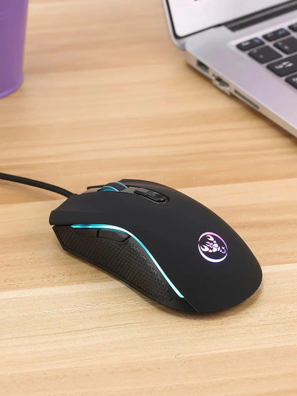 Populärt val HXSJ A869 optisk ergonomisk RGB-gamingmus i ABS med trådbunden anslutning och 4-nivåers upplösningsjustering för laptop och PC