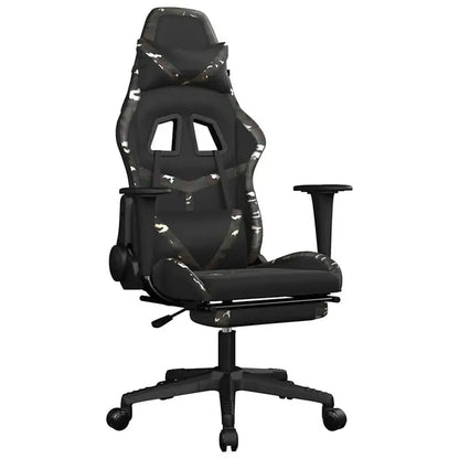 Gaming Chair Massage Footrest Black & Camouflage 67X64X116-127 cm in Imitation Leather, 360 Adjustable Reclining Seat ° Load Capacity 110 kg