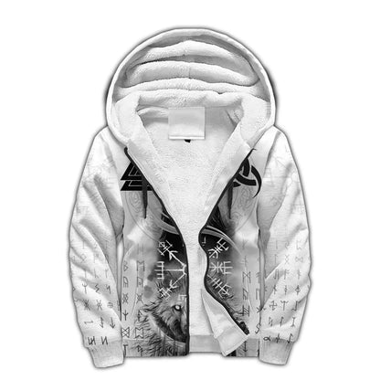 Mjolnir Odin Raven Wolf Tattoo 3D Printed Mens Winter Thicker Zip Hoodie Unisex Casual Hooded Tracksuit Warm Fleece Jacket KD16
