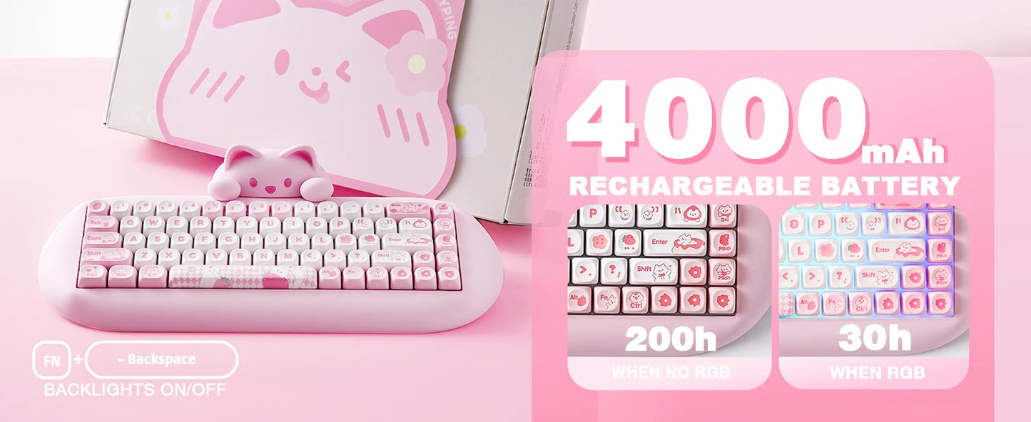 YUNZII C68 Wireless Gaming Keyboard, 65% Hot Swappable Mechanical Keyboard with RGB Backlit, Tri-Mode Bluetooth Gaming Keyboard, Cute Cat Ergonomic Keyboard