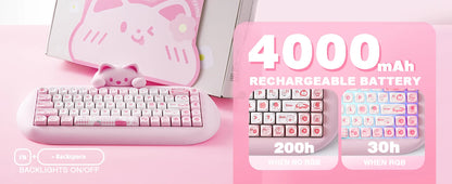 YUNZII C68 Wireless Gaming Keyboard, 65% Hot Swappable Mechanical Keyboard with RGB Backlit, Tri-Mode Bluetooth Gaming Keyboard, Cute Cat Ergonomic Keyboard