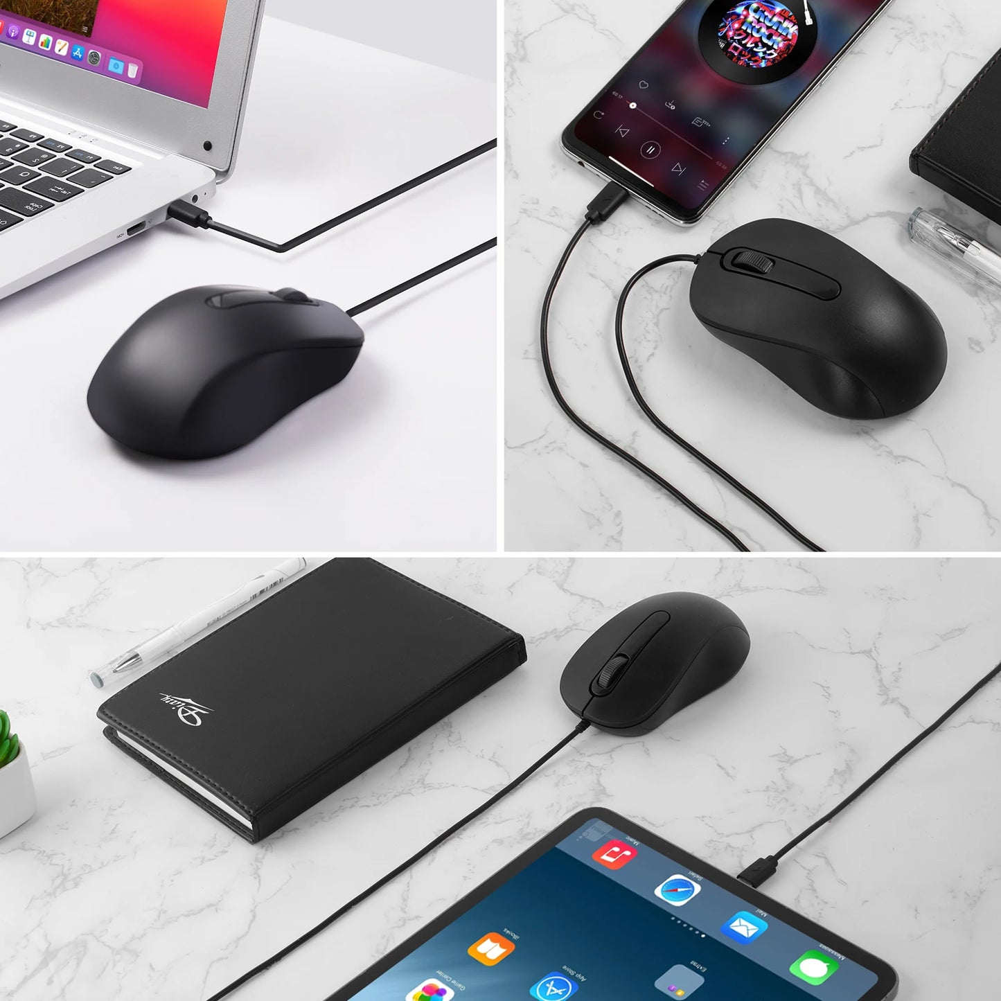 Silent 3D USB-C Wired Mouse, Ergonomic Optical Mouse 1000 DPI for PC, Laptop, MacBook, Tablet & Phone, Silent USB-C Computer Mouse for Windows, macOS & Android