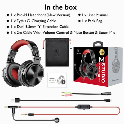 OneOdio Pro-M Wireless Gaming Headphones Bluetooth 5.2 HiFi Stereo Headset 110H Playtime with Mic, Deep Bass Foldable Over-Ear Headphones