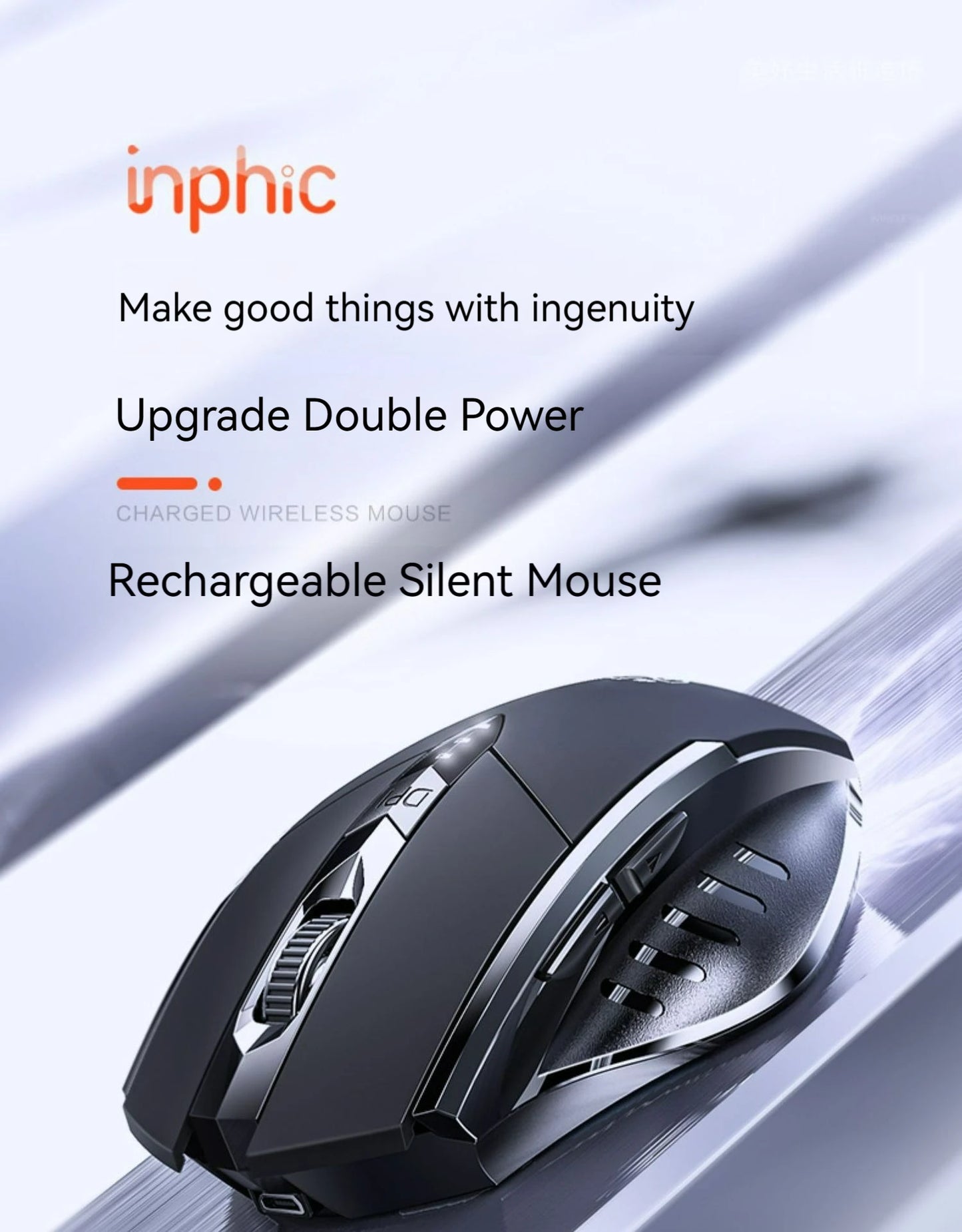 Inphic F1 Rechargeable Wireless Mouse, Bluetooth & 2.4G Silent Wireless Mouse with 6 Buttons, Adjustable DPI, Ergonomic Gaming & Office Mouse for Laptop, PC & Tablet